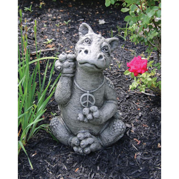 Groovy Garden Peace Dragon Sculpture Hippie Claw in Sign statue
